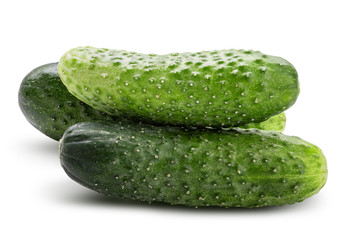 Fresh green cucumber isolated on white background. Clipping path