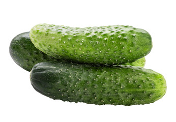 Fresh green cucumber isolated on white background. Clipping path