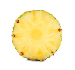 Slice of juicy pineapple on white background