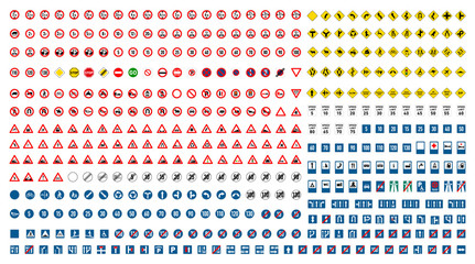Największy zestaw międzynarodowych znaków drogowych na białym tle - 208351913