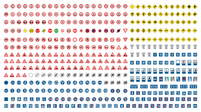 Largest set of international road signs on white