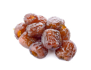 sweet dried chinese dates on white background.