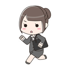 鞄を持って走るスーツの女性