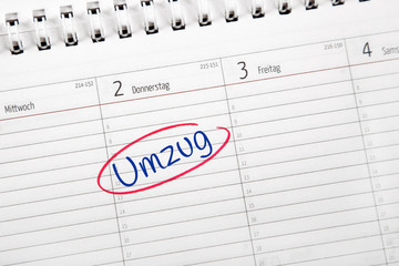 Eintrag im Kalender: Umzug
