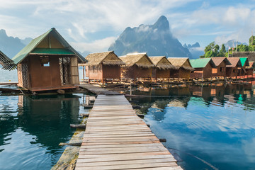 beauty full hotel in paradise with water and sunrise in the morning  at  khao sok surat thani thai land 