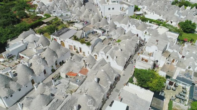 Trulli city Alberobello Apulia in Italy Drone 4k flight