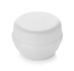 Jar of moisturizing cream on white background