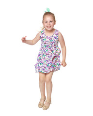 Little girl is jumping.