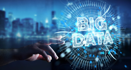 Businessman using Big Data digital hologram 3D rendering