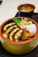 unagi don or also known as freshwater eel on top of rice with teriyaki sauce