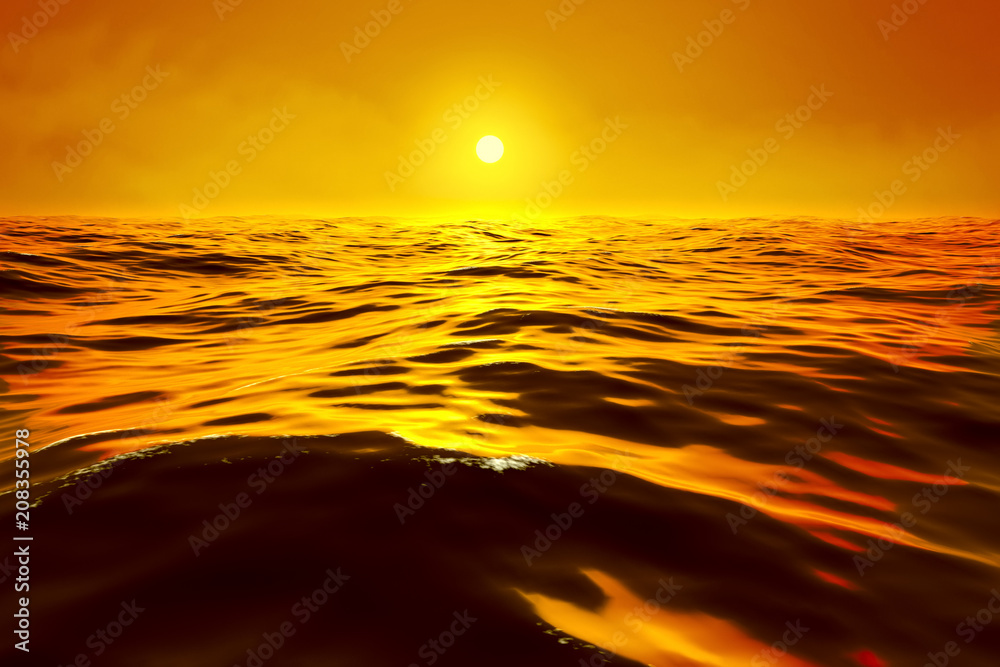 Poster a golden sunset over the ocean