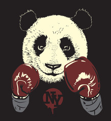 Panda in boxing gloves, hand drawn bear