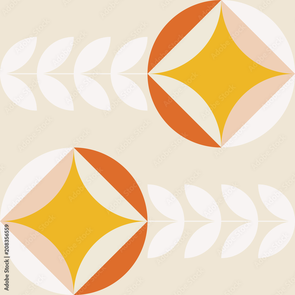 Poster Modern vector abstract seamless geometric pattern with semicircles and circles in retro scandinavian style.