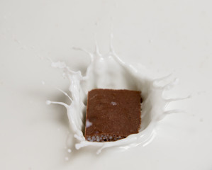 Chocolate falls in milk