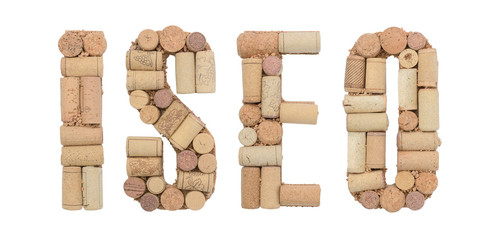 Italian lake Iseo made of wine corks Isolated on white background