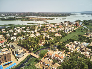 Aerial Drone view of niarela Quizambougou Niger Bamako Mali - obrazy, fototapety, plakaty