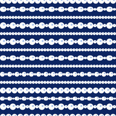 White pearls necklaces strings on blue, seamless pattern, vector