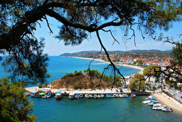Fototapeta premium Panoramic view of Limenaria village in Thassos island, Greece