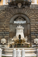 Nepi in Lazio, Italy. Town hall and fountain