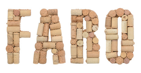 Word Faro made of wine corks Isolated on white background