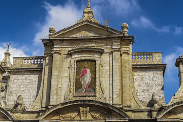 Obraz premium Rabat, Malta St Paul church facade detail. Top view of 17th-century Catholic church over grotto where Saint Paul reputedly lived.