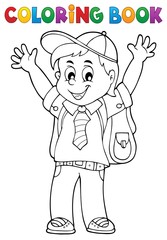Coloring book happy pupil boy theme 1