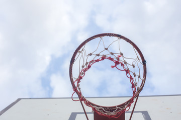 basketball hoopnet rim ring outdoor sports gyme sports score shot Abstract basketball hoop on sky with cloud background