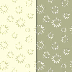 Olive green floral backgrounds. Set of seamless patterns