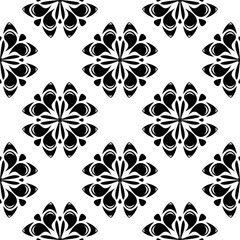 Obraz premium Black floral seamless pattern on white background