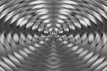 Symmetrical silver metallic wicker texture close-up. Detail background of volume steel surface. Abstract gray braided wire in macro. Surreal shape with copy space. Unusual black and white space.