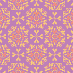 Violet floral seamless background. Pink and yellow bright pattern