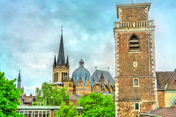 View of St. Michael Church and the Cathedral in Aachen, Germany