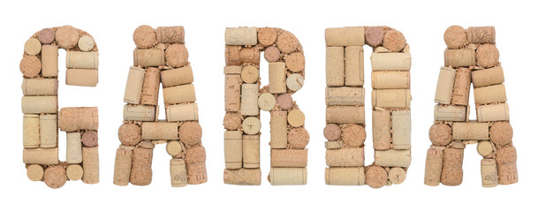  Word  Garda made of wine corks Isolated on white background