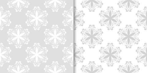 Light gray and white floral seamless ornaments