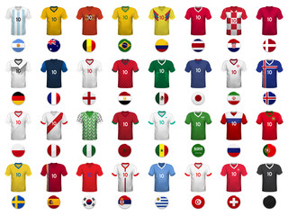 Set of T-shirts and flags of the national teams of world championship. Vector illustration.