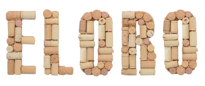  Word Eloro made of wine corks Isolated on white background