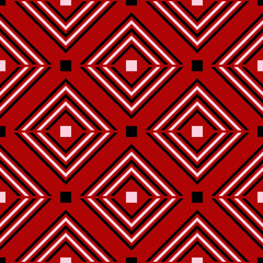 Geometric seamless pattern. Black red white background