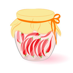Glass jar with pickled peppers...Bank of paprika. Pot isolated on white background. Vector