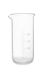 Empty glass beaker on white background