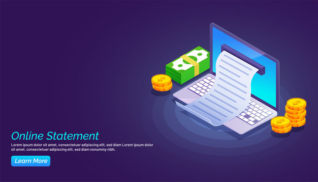 Landing page design, online statement generation by a laptop.