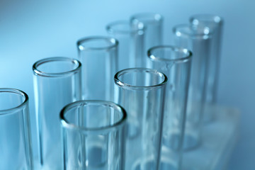 Empty test tubes in laboratory, closeup