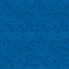 Blue soccer championship seamless trendy pattern. Vector ornament