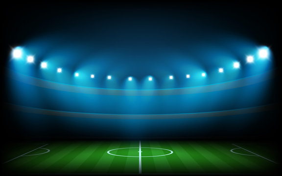 Soccer arena illuminated with spot lights