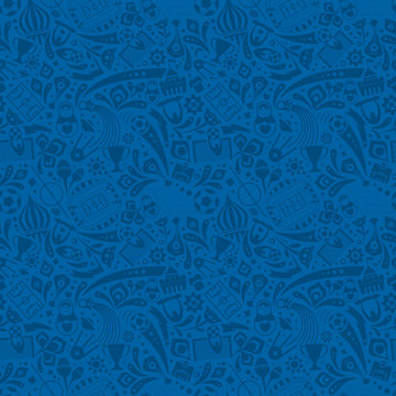 Blue soccer championship seamless trendy pattern. Vector ornament