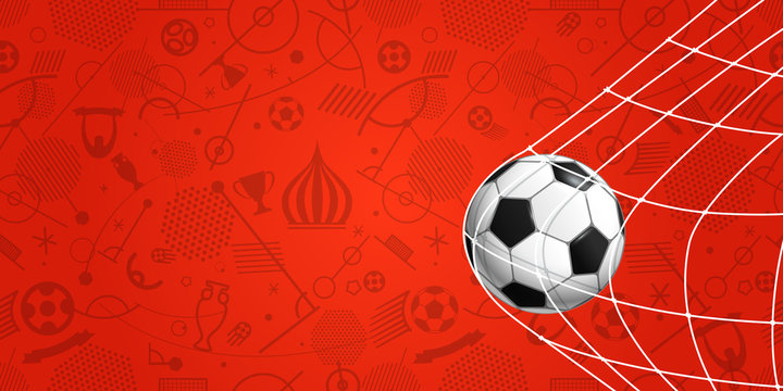 Soccer ball on red background. Football banner template