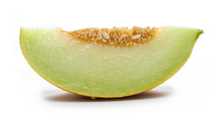 Fresh cantaloupe melon slice isolated on white background