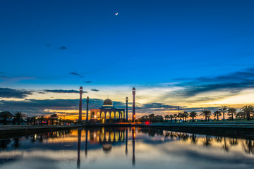 Beautiful sunset of Central Songkhla Mosque, Thailand
