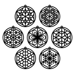 set of seven traditional Japanese ornaments Kumiko in the form of Christmas balls.Suitable for laser cutting