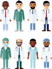 Medicine set of medical people, doctor and nurse. Vector illustration of a medical team, doctor, practitioner, physician, nurse.
