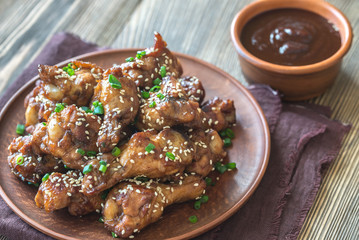 Chicken teriyaki wings with barbecue sauce